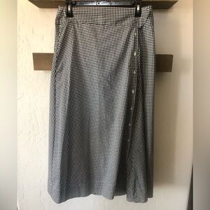 Emily Mihal|Gingham button down maxi wrap skirt, cotton in black & white•••Large